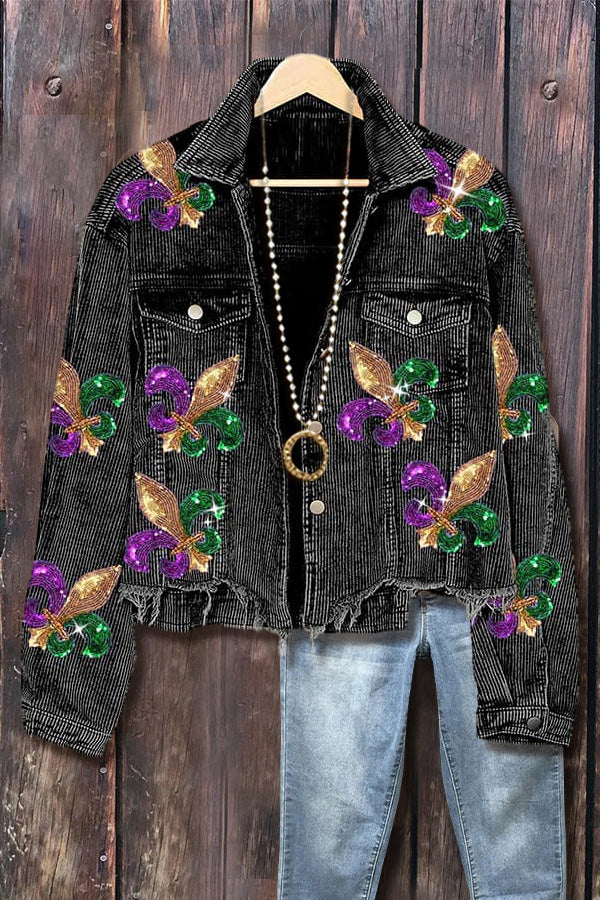 Casual Sequin Patch Long Sleeve Jacket