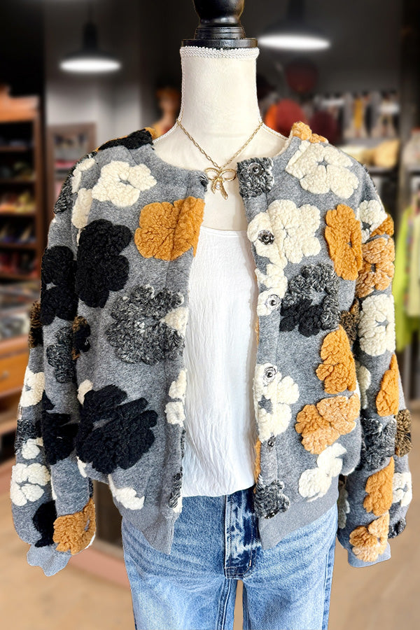 Floral Design Teddy Cropped Cardigan