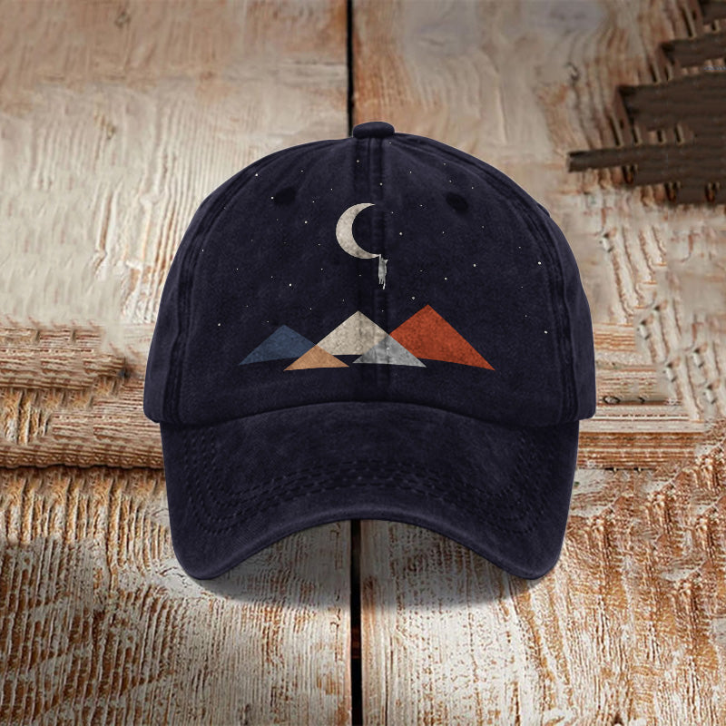 Abstract Creative Cute Cat On The Moon Painting Art Retro Casual Cap