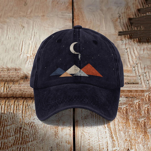 Abstract Creative Cute Cat On The Moon Painting Art Retro Casual Cap